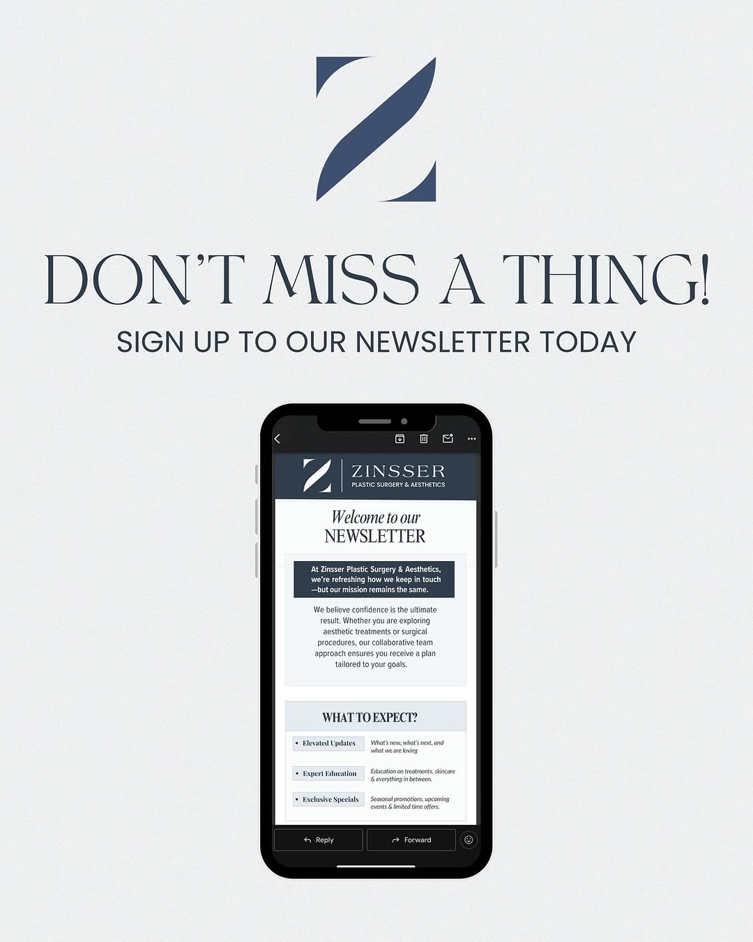 Instagram post by Dr. John W. Zinsser: Don’t miss a thing! ✨ Be the first to know about exclusive specials, skincare favorites, expert tips, and team highlights — straight to your…