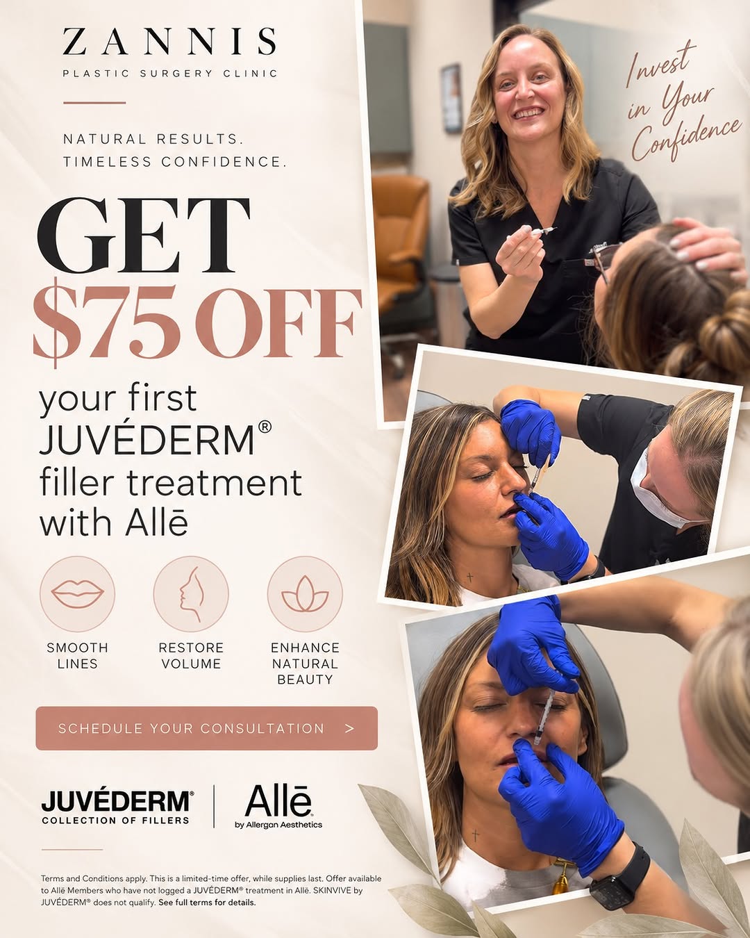 Instagram post by Dr. John Zannis: New to JUVÉDERM®? This offer is for you. ✨ For a limited time, eligible Allē Members can receive $75 OFF their first JUVÉDERM® filler treatm…