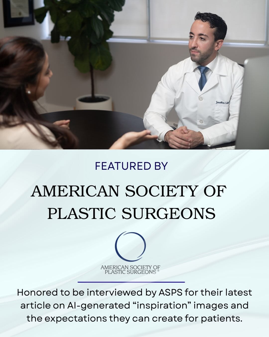 Instagram post by Dr. Jonathan A. Schwitzer: I’m honored to be featured in a recent article from the American Society of Plastic Surgeons discussing an increasingly important topic in p…