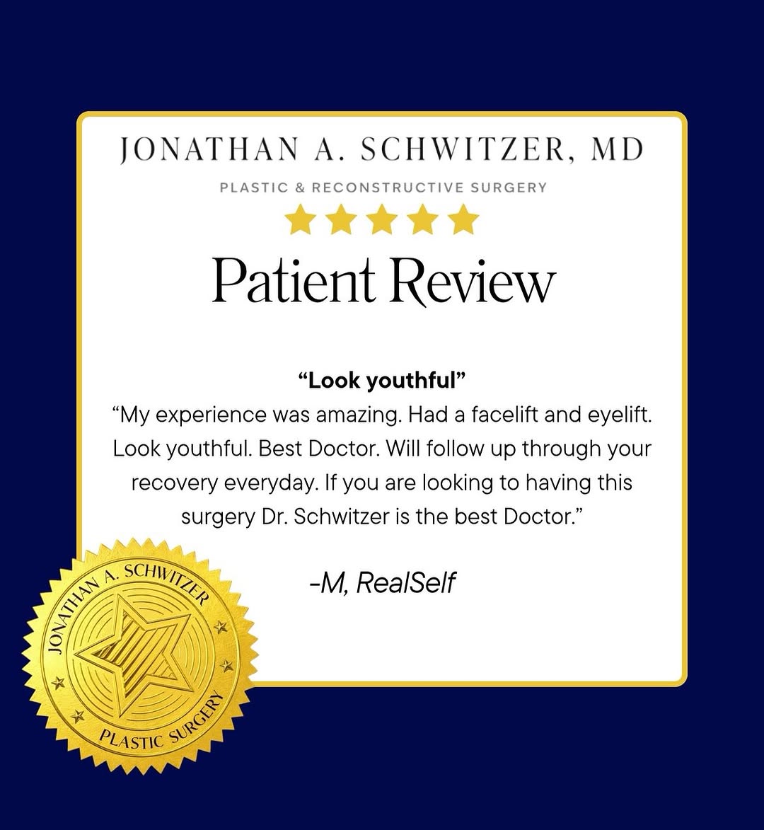 Instagram post by Dr. Jonathan A. Schwitzer: So grateful for these kind words and for the trust this patient placed in me. ❤️ A facelift and eyelid surgery can be about more than lookin…