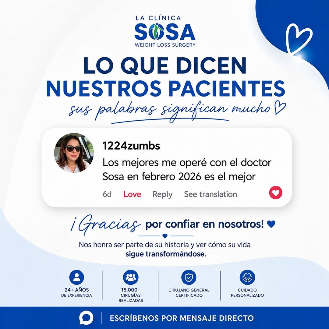 Instagram post by Dr. Jorge Sosa: Nada nos hace más felices que leer comentarios así. 💙 Gracias por confiar en el Dr. Sosa y en todo el equipo de La Clínica Sosa para su cir…