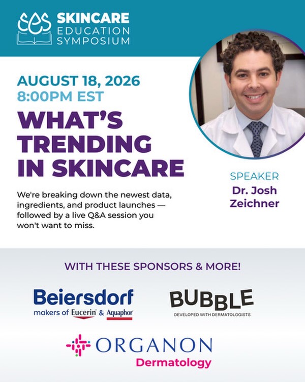 Instagram post by Dr. Joshua Zeichner: 🌟What’s Trending in Skincare🌟 Stay ahead of the latest developments in dermatology with an evening of expert insights on the newest data, …