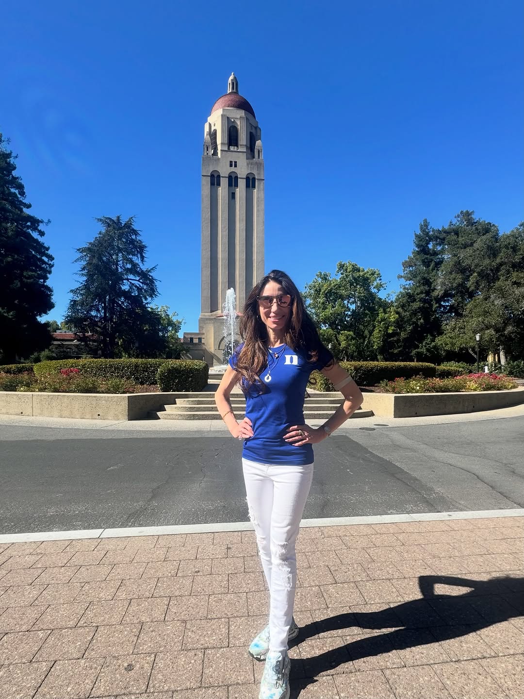 Instagram post by Dr. Julie A. Woodward: Dressed in Duke swag to lecture at Stanford 💙❤️ Thank Dr Andrea Kossler for putting together such an amazing team of speakers. Also fun to …