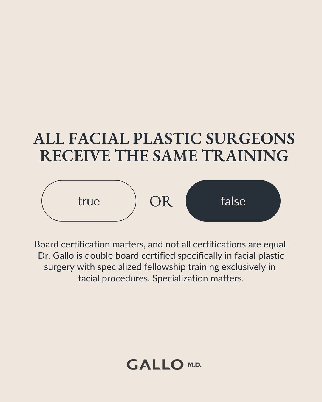 Instagram post by Dr. Julio F. Gallo: Not all board certifications are equal. Dr. Gallo is double board certified specifically in facial plastic surgery and head & neck surgery, …