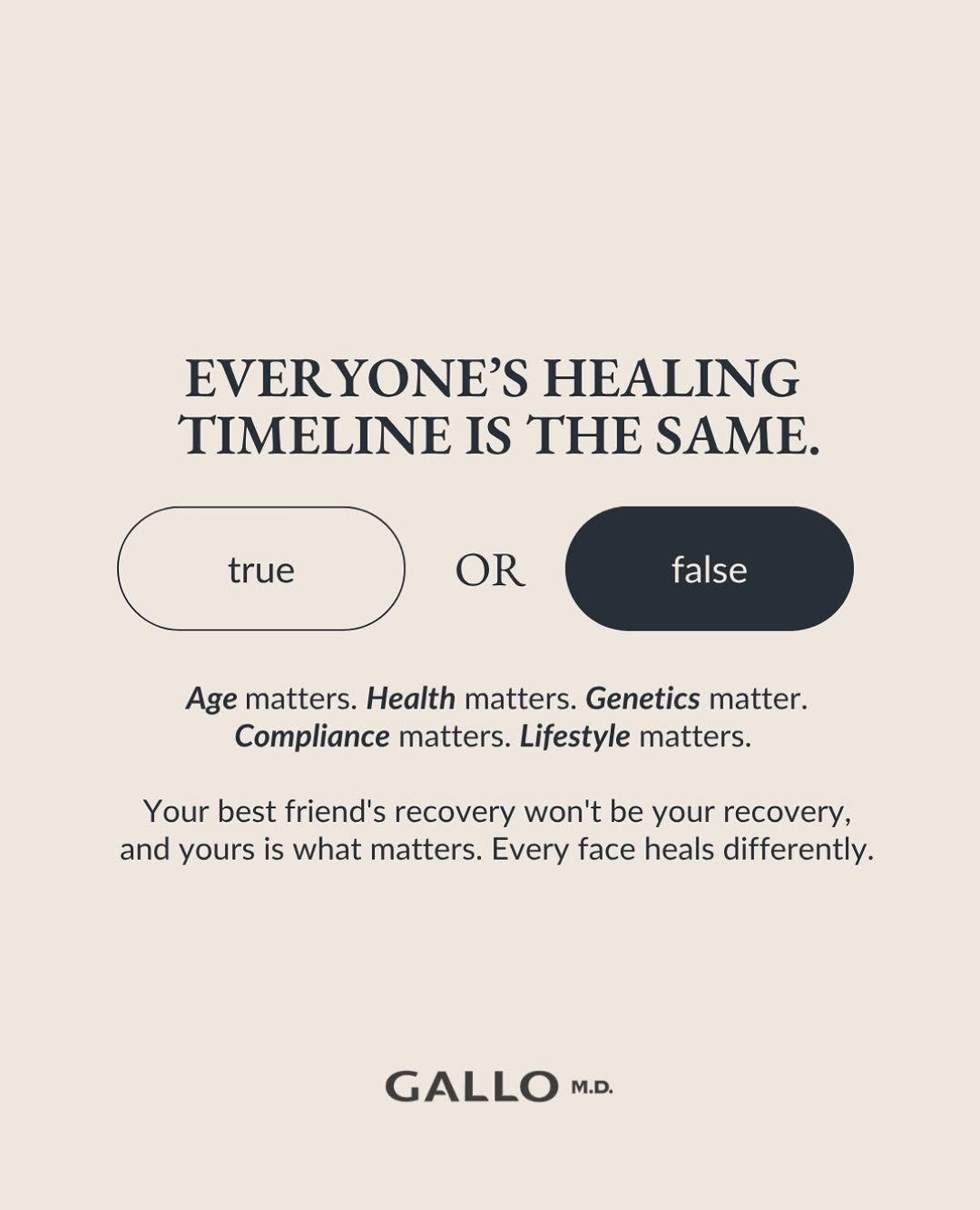 Instagram post by Dr. Julio F. Gallo: Your friend healed in two weeks and was back to normal. So you should too, right? Not necessarily. Recovery depends on multiple factors: you…