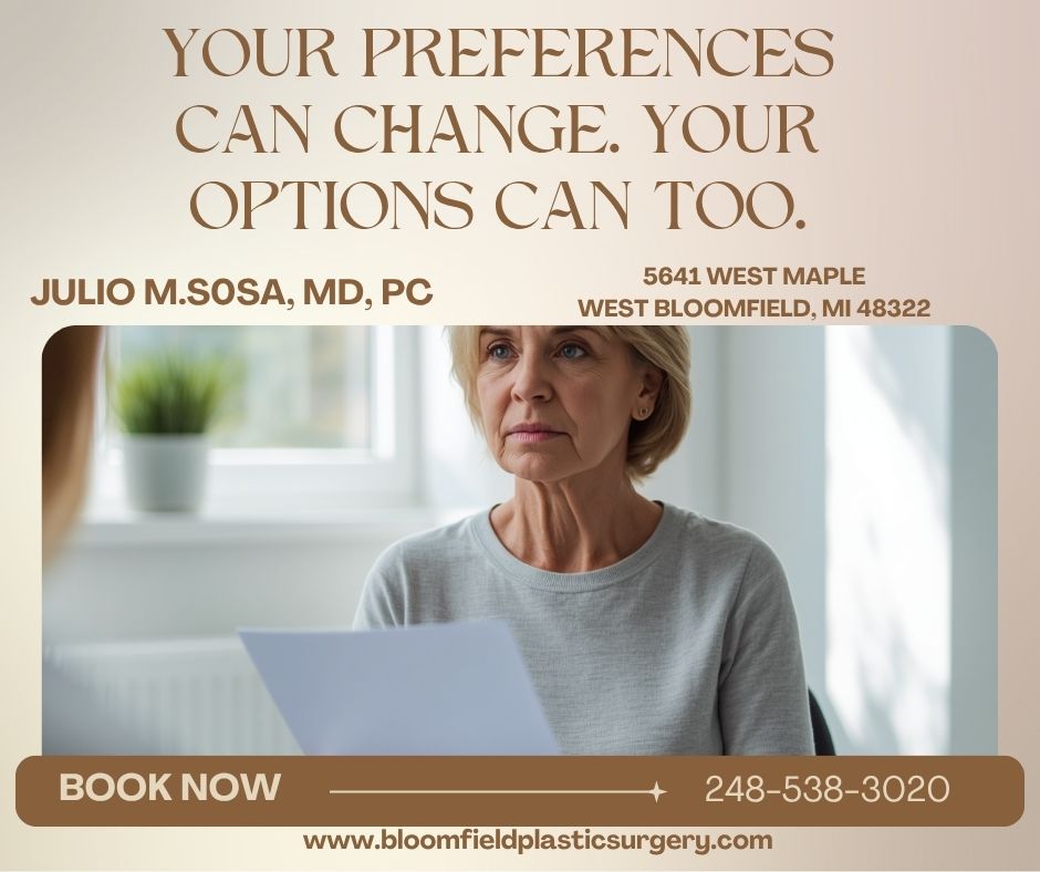 Instagram post by Dr. Julio Sosa: Breast implant exchange may be considered when you want a different size, updated implants, or a change in your overall result. Dr. Sosa wil…