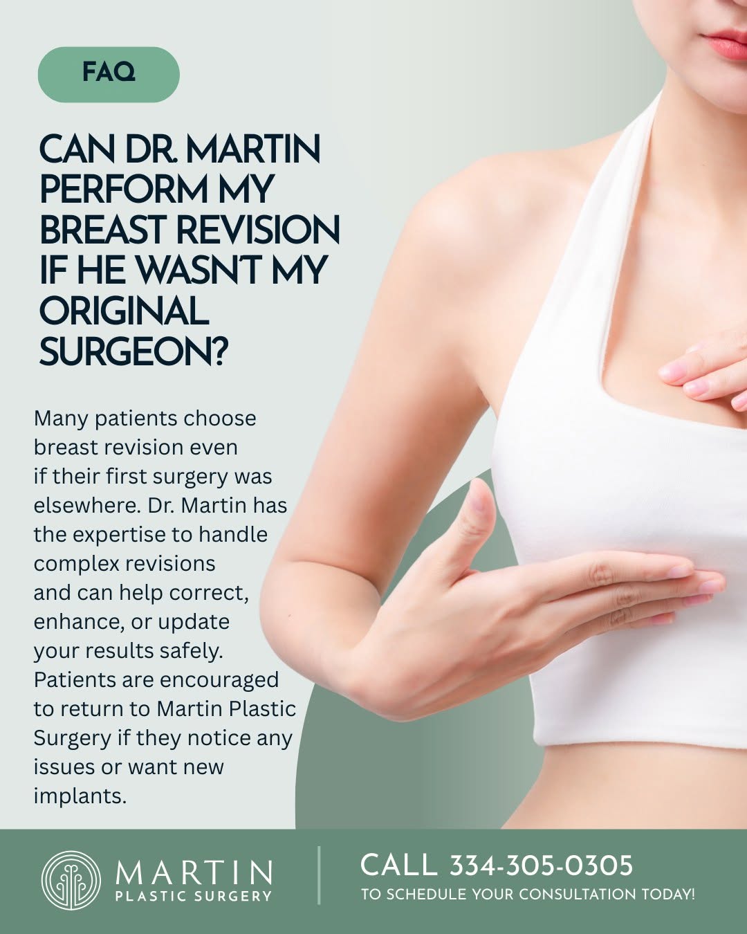 Instagram post by Dr. Justin P. Martin: Did you know you can have a breast revision even if Dr. Martin wasn’t your original surgeon? 💖 ㅤ Many patients come to Martin Plastic Surge…