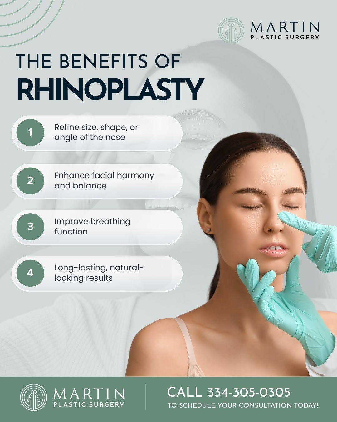 Instagram post by Dr. Justin P. Martin: Dreaming of a nose that complements your face perfectly? ✨ ㅤ Rhinoplasty at Martin Plastic Surgery can help refine the size, shape, or angle…