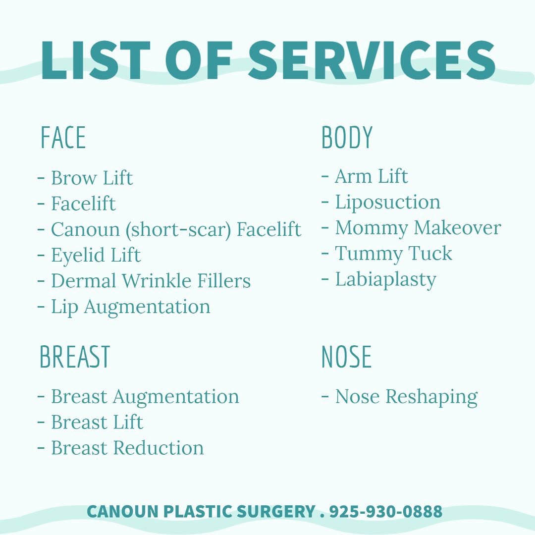 Instagram post by Dr. K. Cary Canoun: Check out our full list of services above. Contact us to learn more or to schedule your consultation. We look forward to hearing from you! #…