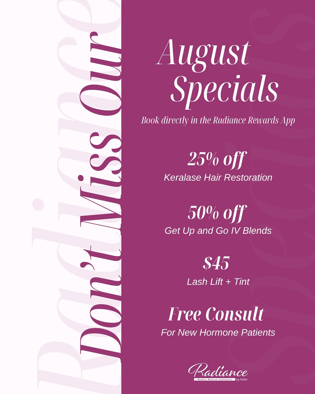 Instagram post by Dr. Kaitlyn Paine: August is almost over and so are these specials! ✨ There’s still time to treat yourself and take advantage of some of our favorite offers of…