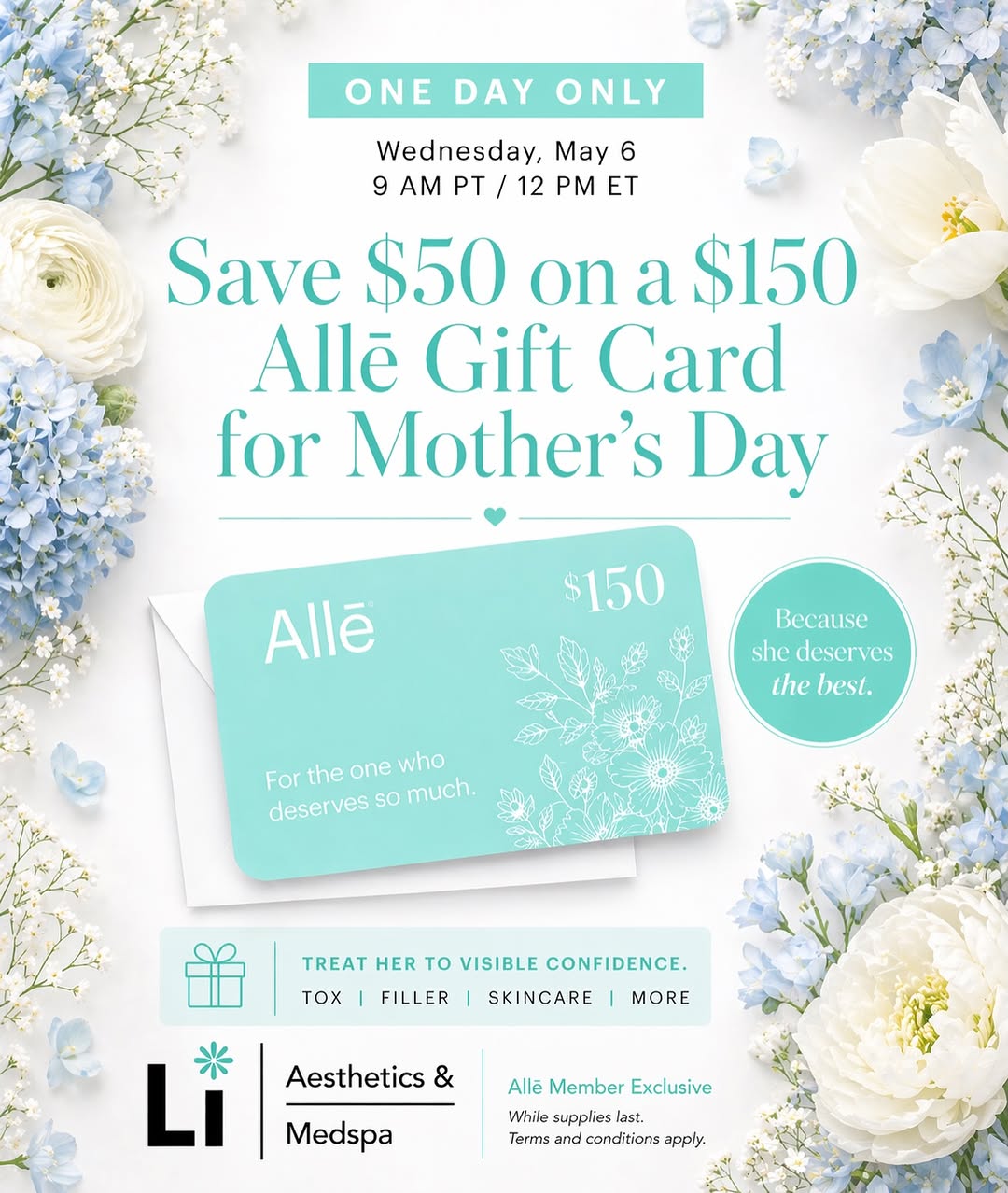 Instagram post by Dr. Kaming Li: The perfect Mother’s Day gift… secured. For ONE DAY ONLY, enjoy $50 off a $150 Allē Gift Card—because she deserves to feel as good as she lo…