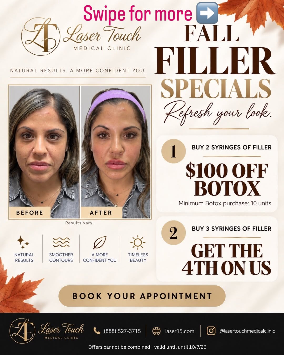 Instagram post by Dr. Kamran Hakimian: Fall is the perfect time to refresh your skin — and your look. 🍂✨ Our Fall Specials are here for a limited time: ✨ FALL SKIN RESET — $1,749…