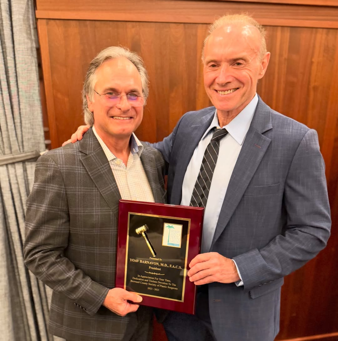 Instagram post by Dr. Kan Hwee: Dr. Barnavon was recently recognized for his dedication to the Broward County Society of Plastic Surgeons, where he served as President from…