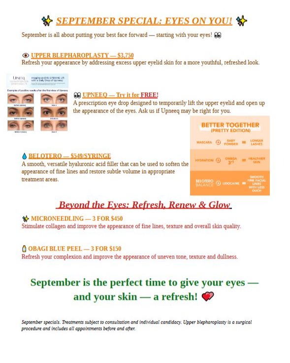 Instagram post by Dr. Karen Singer: ✨ SEPTEMBER SPECIAL: EYES ON YOU! ✨ September is all about putting your best face forward—and we’re starting with your eyes! 👀 Take advanta…