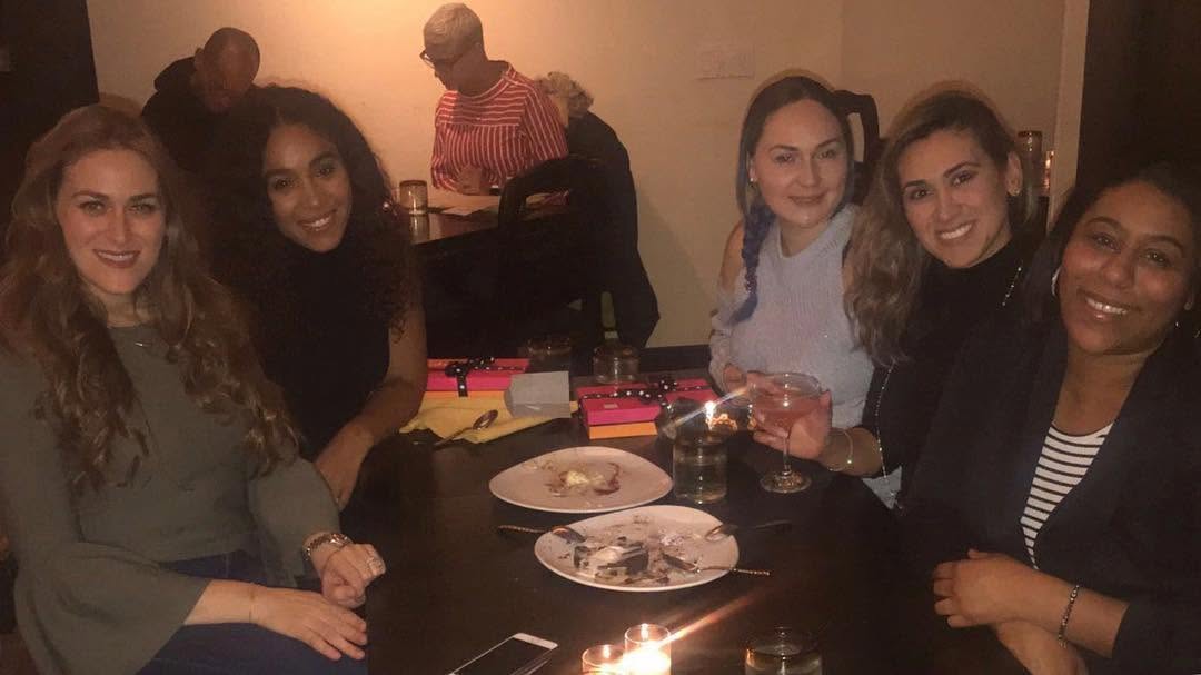 Instagram post by Dr. Karin Grinbaum: Our Holiday Dinner #LoveMyTeam #HappyHolidays #Orthodontics #Grinbaumortho #MexicanFood #Drinks #Laughter #Smiles #Gifts