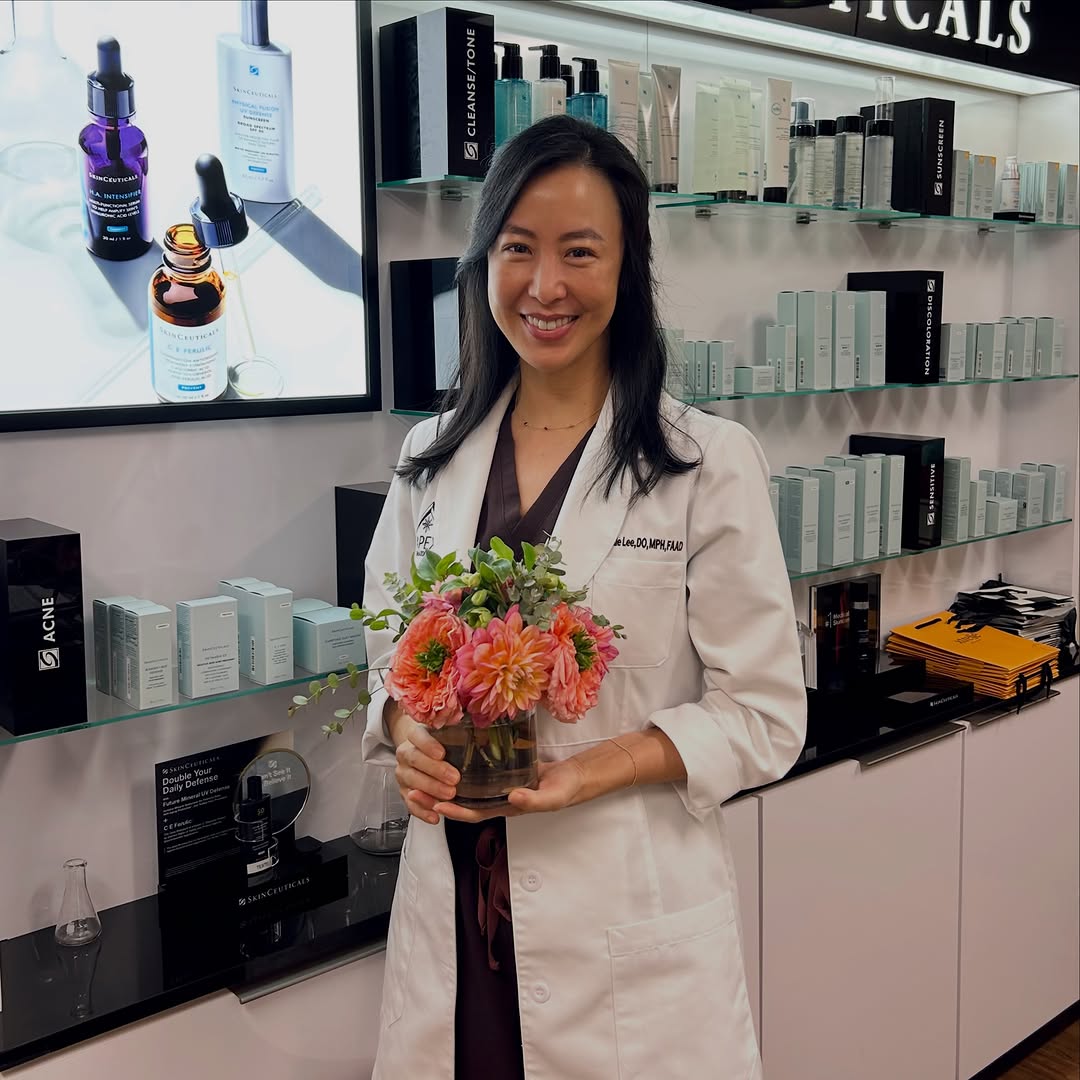 Instagram post by Dr. Karin Harp: Celebrating one incredible year with the talented Dr. Lee! 🎉🥼💉 Your exceptional care for our patients and your integral role in the Apex …