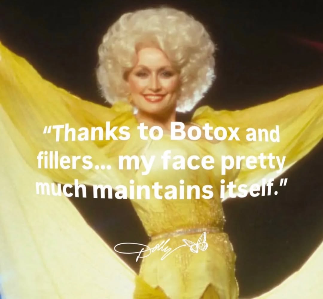 Instagram post by Dr. Katarzyna Tesmer: Remembering Dolly💕 in the best way we know how celebrating beauty, confidence, and a little Botox magic! @dollyparton #RememberingDolly #Do…