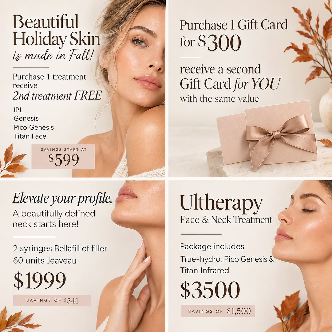 Instagram post by Dr. Katarzyna Tesmer: Fall into beautiful skin! 🍂 Exclusive fall savings are here at Visage Laser & Skincare. Treat yourself now and glow into the holiday season…