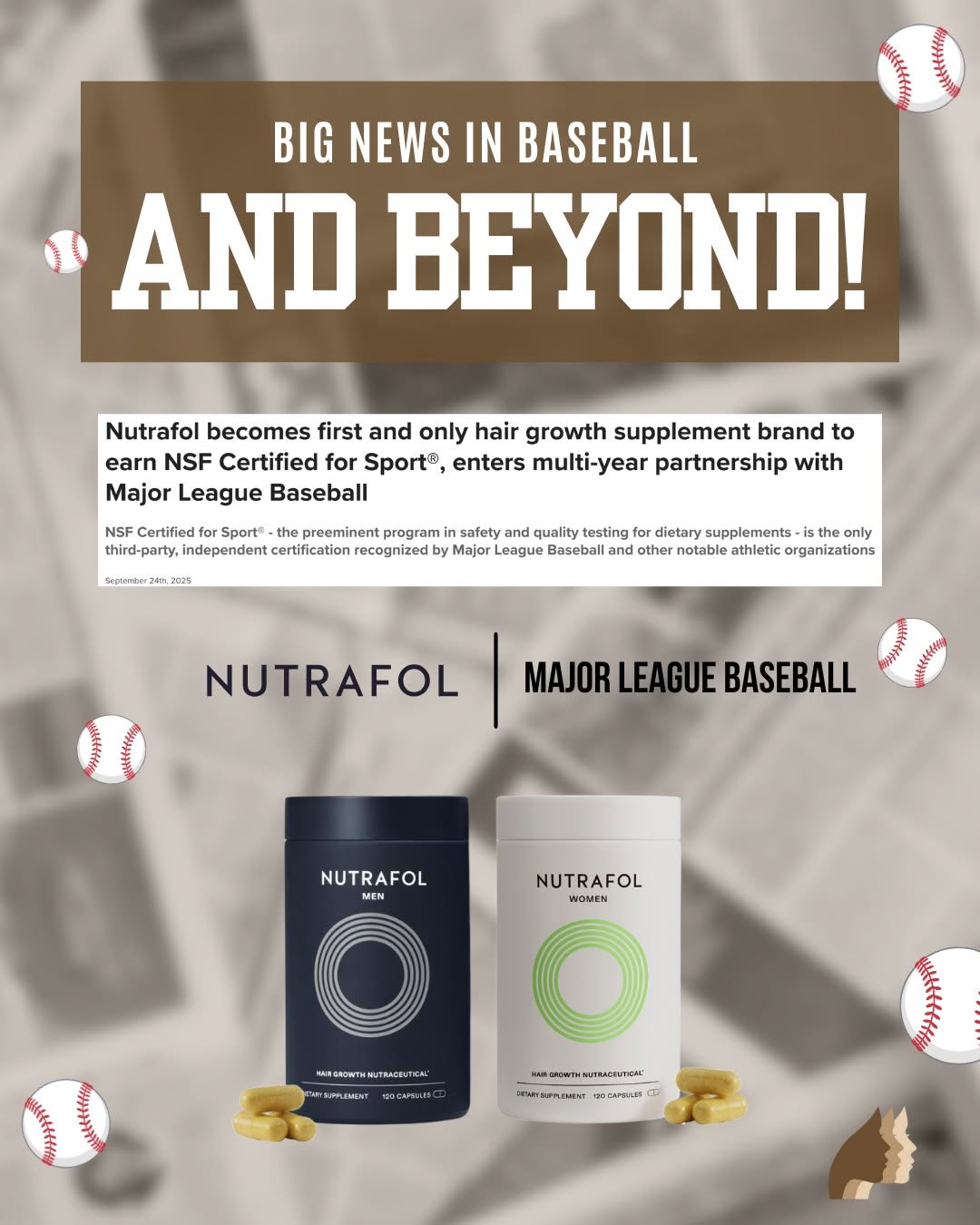 Instagram post by Dr. Katherine Farady: The MLB just found its MVP for hair health ⚾️💪 Now the Official Hair Growth Partner of MLB, Nutrafol steps up to the plate as the first NSF…