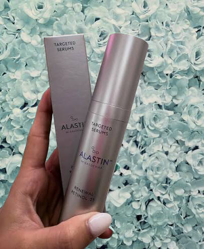 Instagram post by Dr. Katherine L. Caretti: Thinking about adding retinol to your anti-aging routine? This month save 20% on alastin retinol .25 —the perfect starting dose, or solution…