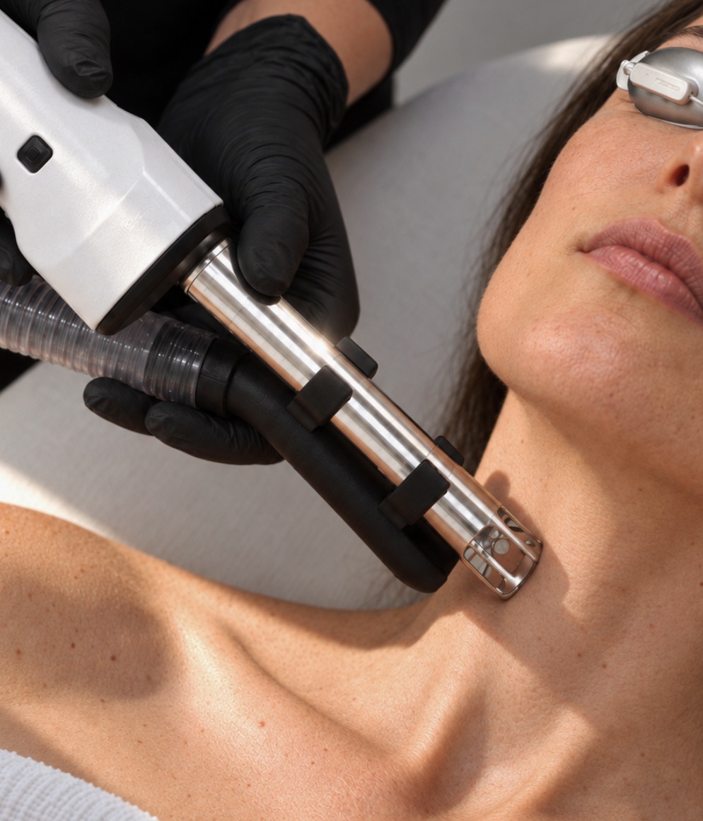 Instagram post by Dr. Katherine L. Caretti: Because your skincare routine shouldn't stop at your jawline. Book a full face UltraClear treatment and receive your neck treatment FREE!