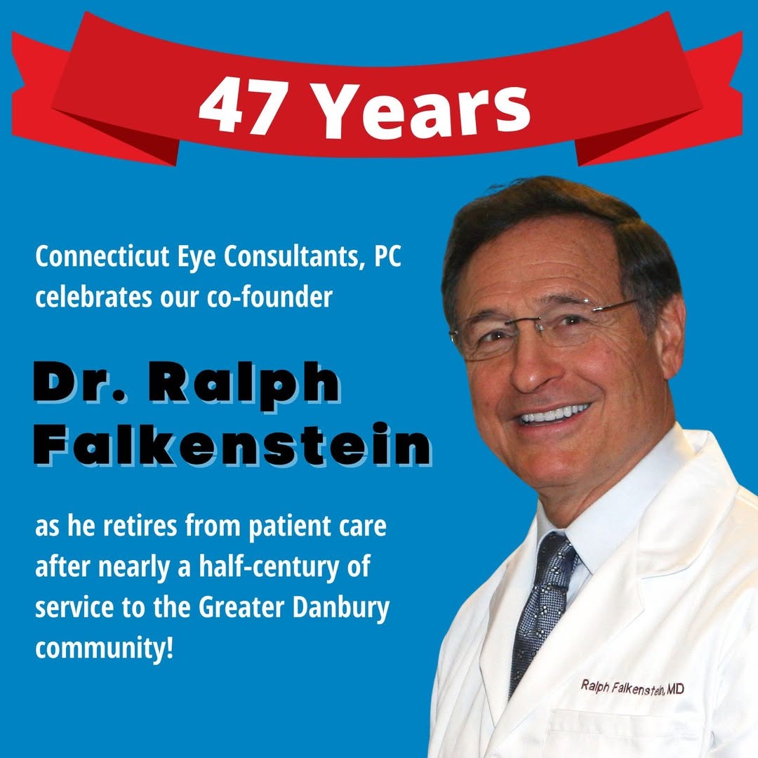 Instagram post by Dr. Katherine Zamecki: In 1974, Dr. Ralph Falkenstein opened a solo ophthalmology practice in Danbury's Peacock Alley. He later expanded and moved his practice to …