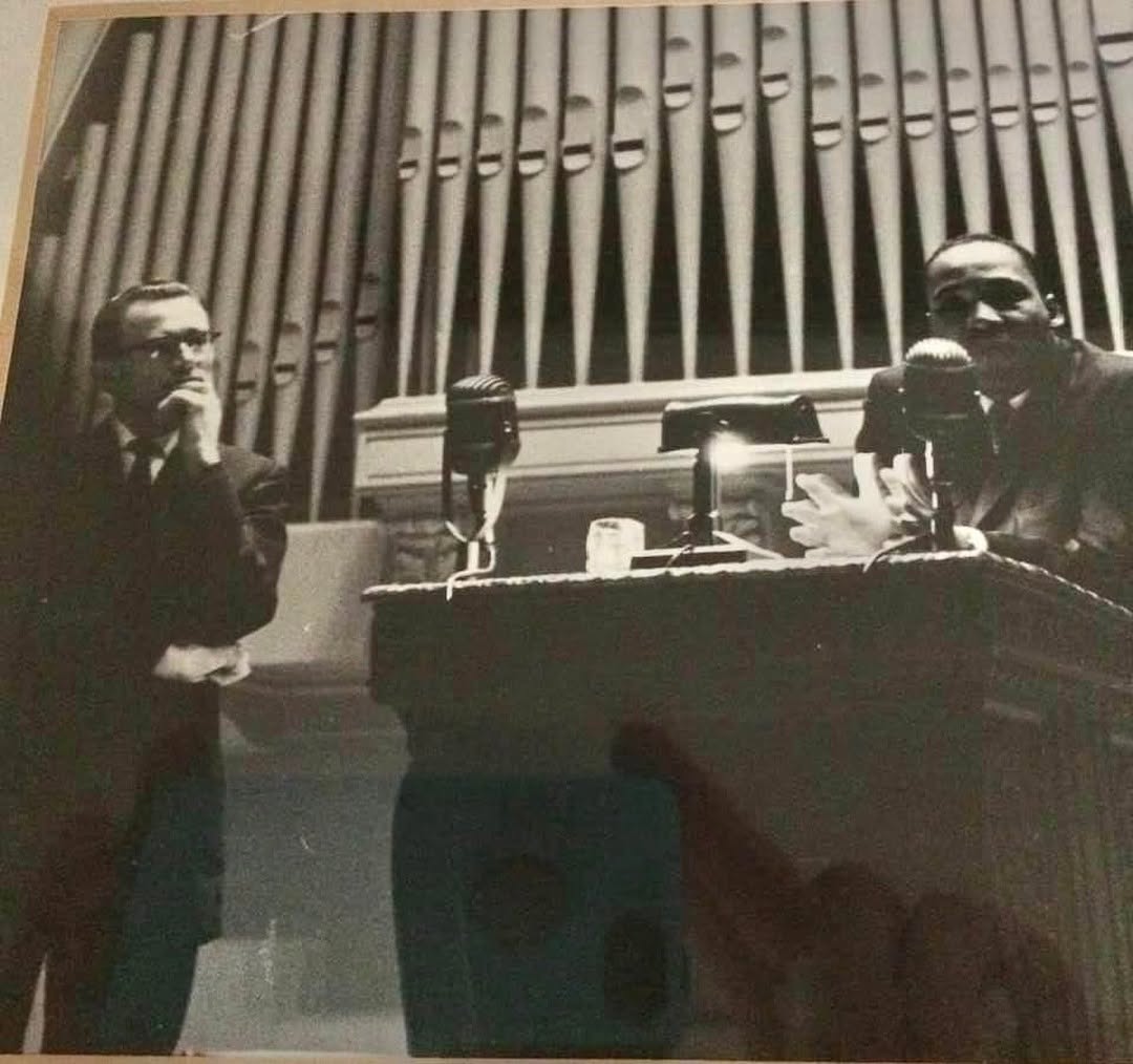 Instagram post by Dr. Kathleen Duerksen: Nicely edited photo of Harold Duerksen and MLK jr. 1961-