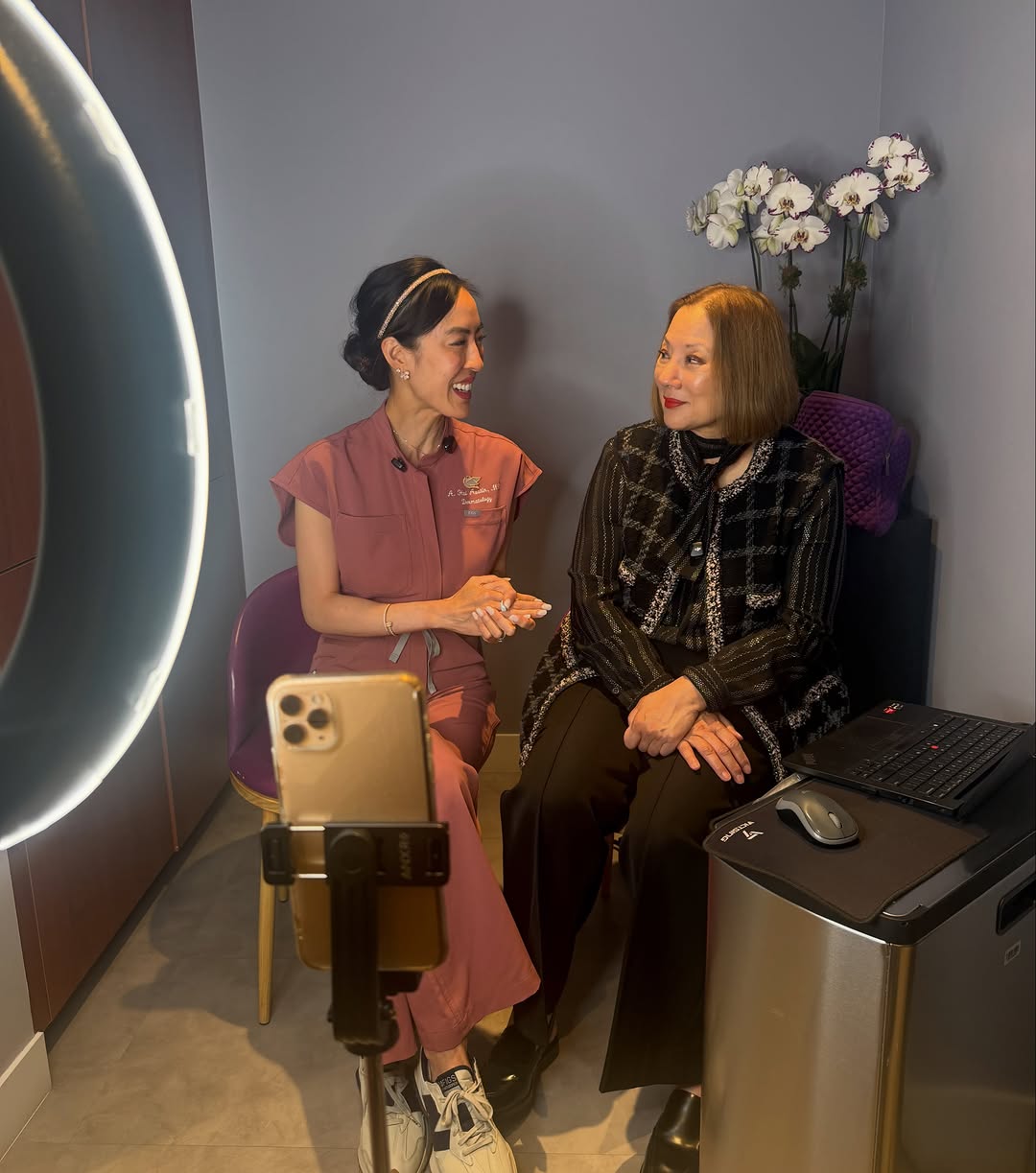 Instagram post by Dr. Kathleen M. Welsh: Dr. Austin and Dr. Weddington sat down with @pattipao1 yesterday for a fun chat about dermatology, trends, science and Restorsea. We’ll shar…