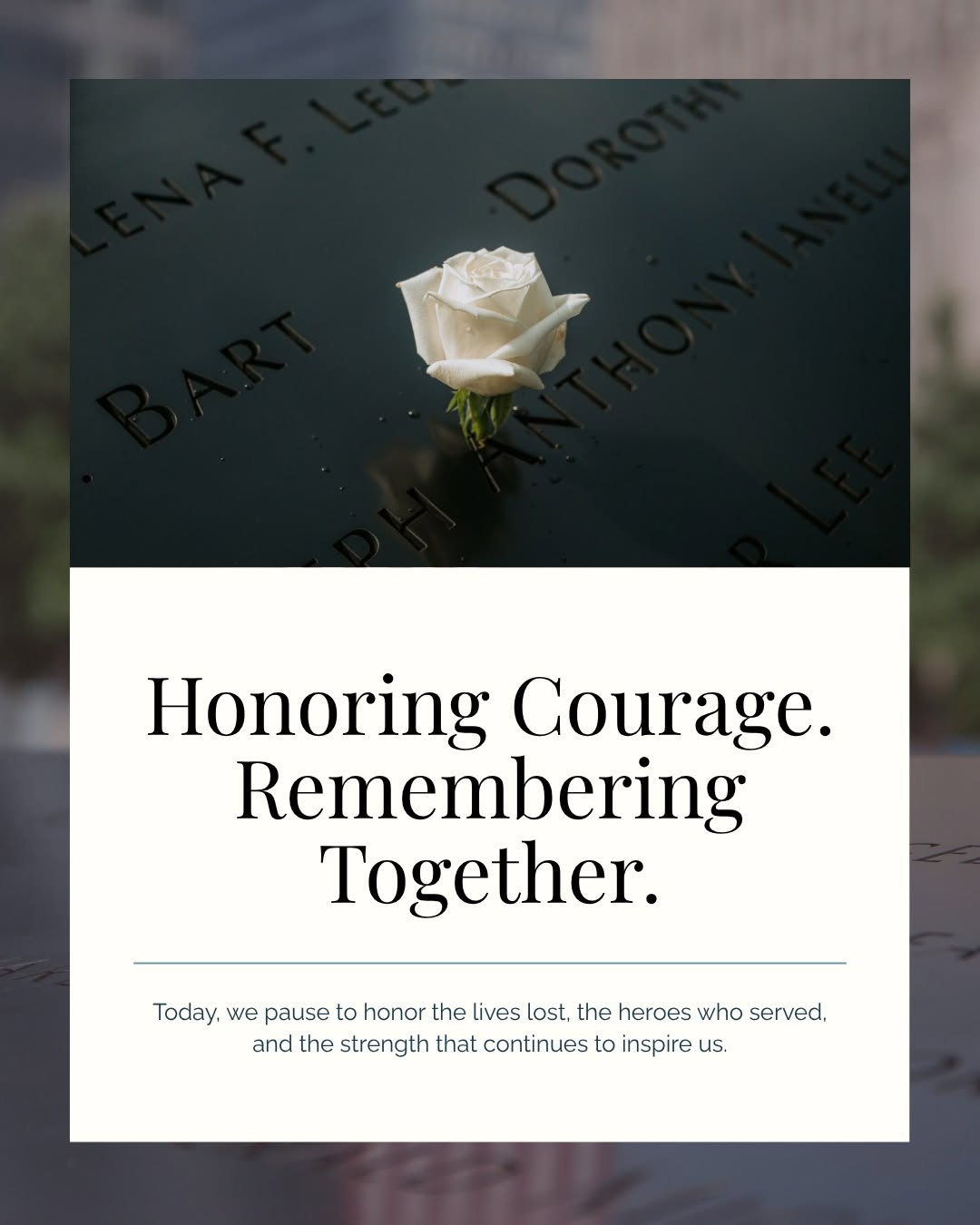 Instagram post by Dr. Kathy Frazar: Today we pause. We remember the lives lost, honor the heroes who ran toward the unimaginable, and hold gratitude for the first responders, m…