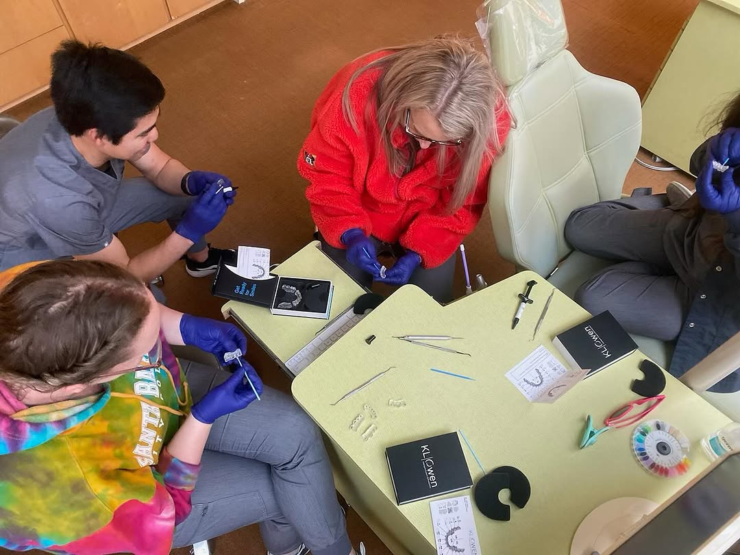 Instagram post by Dr. Keith B. Wong, DDS, MS: Look at our wonderful clinical assistants training on how to fill #klowen brackets! We now offer #klowenbraces to our patients! 🤍🩵🦷 #klow…