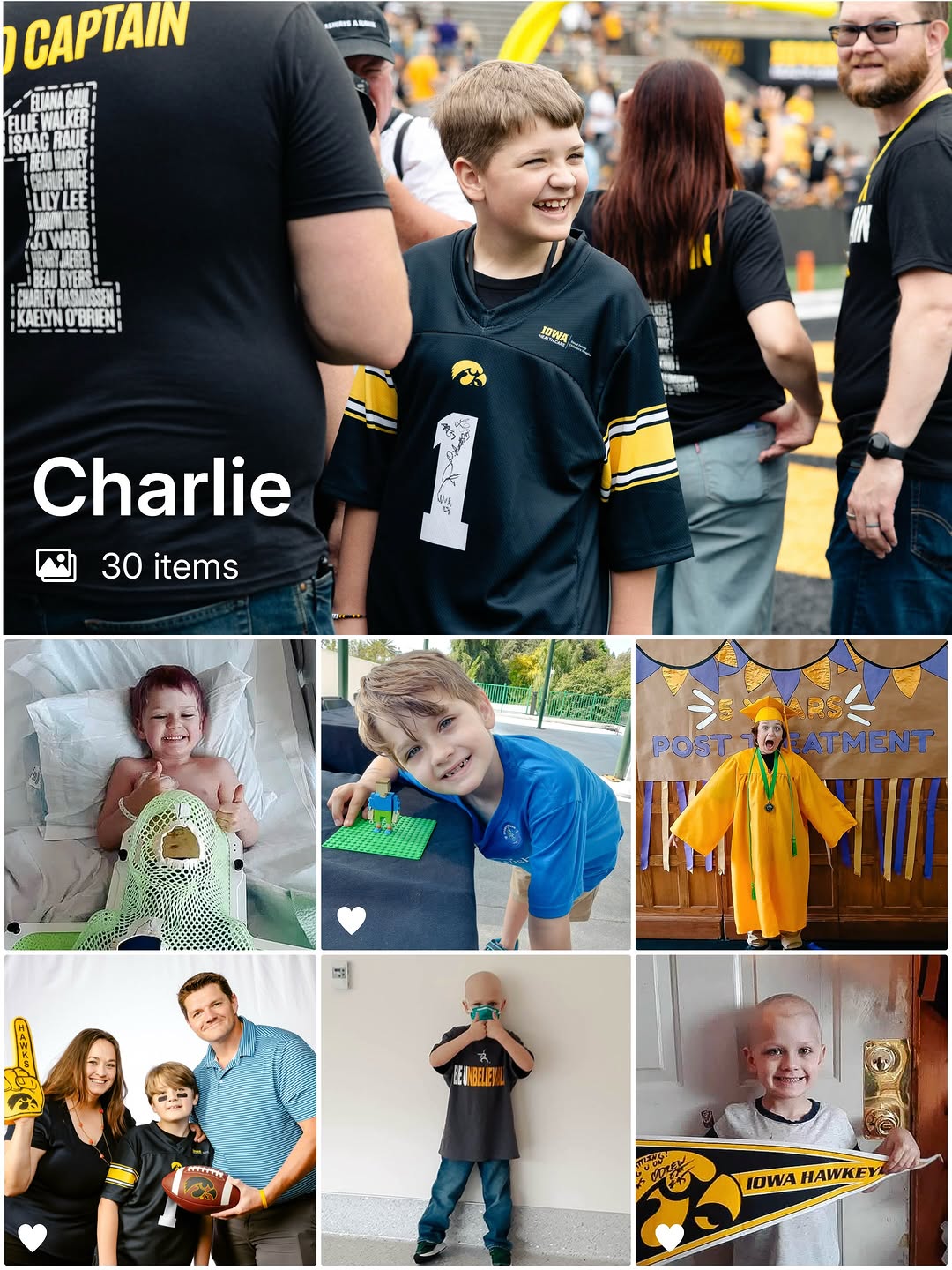 Instagram post by Dr. Keith D. Carter: Kid Captain Charlie Price is ready for his big night tomorrow at Kinnick Stadium! 💛🖤 The 11-year-old from Cedar Rapids, Iowa, loves to rea…