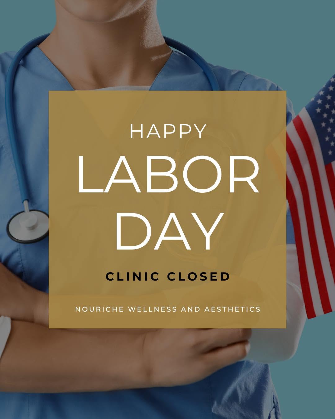 Instagram post by Dr. Kelly Cobb: Happy Labor Day! ❤️🤍💙 Nouriche will be closed today, September 7, giving our team time to slow down, recharge, and enjoy the holiday with …
