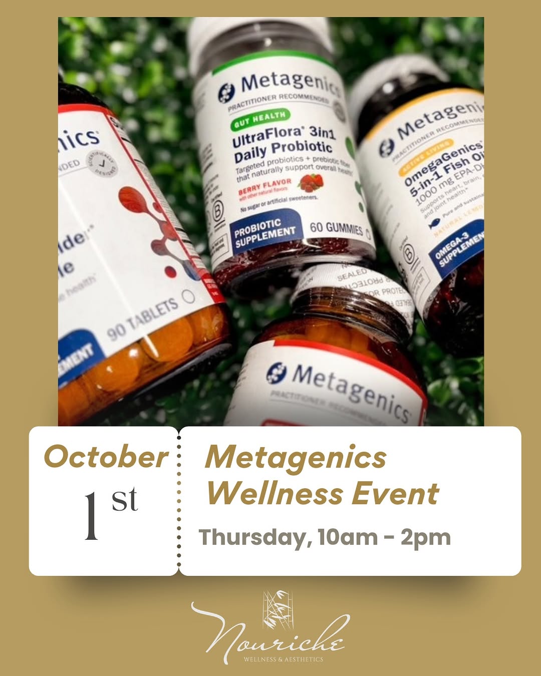 Instagram post by Dr. Kelly Cobb: ✨ Your wellness goals are personal. Your supplement plan should be, too. Join us at Nouriche for our Metagenics Wellness Event and learn mor…