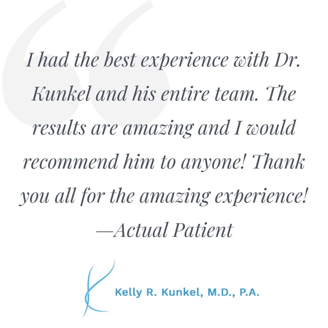 Instagram post by Dr. Kelly R. Kunkel: When our patients are happy, we're happy! Learn more about our services by visiting our website. https://www.kunkelplasticsurgery.com/
