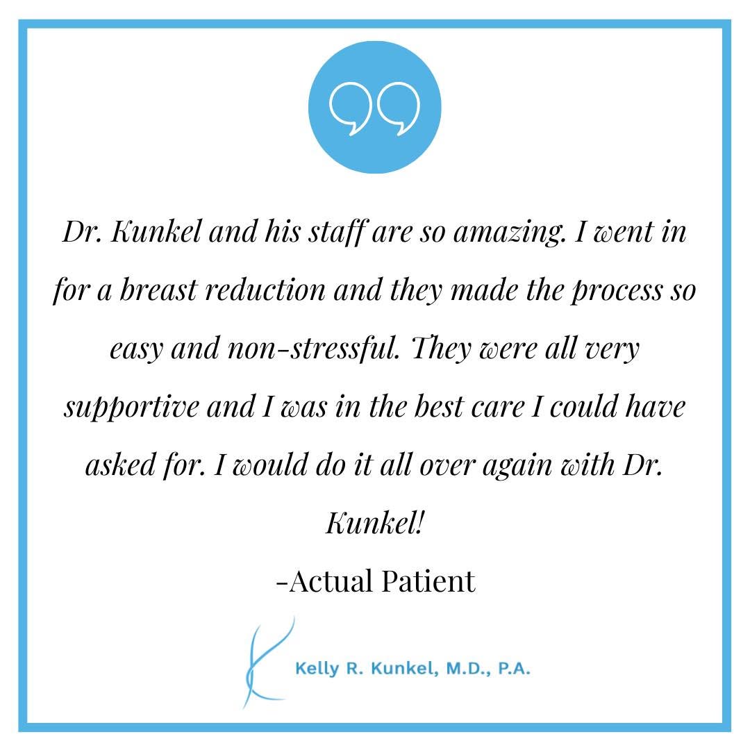 Instagram post by Dr. Kelly R. Kunkel: We love positive feedback from our patients! For more patient testimonials, please visit our website. https://www.kunkelplasticsurgery.com/