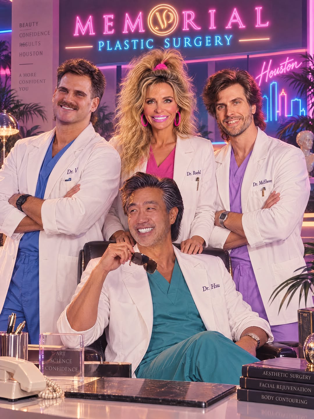 Instagram post by Dr. Kendall Roehl: ChatGPT really said this is what we would’ve looked like in the 80s. 😂 What do we think? 👀 #trendalert