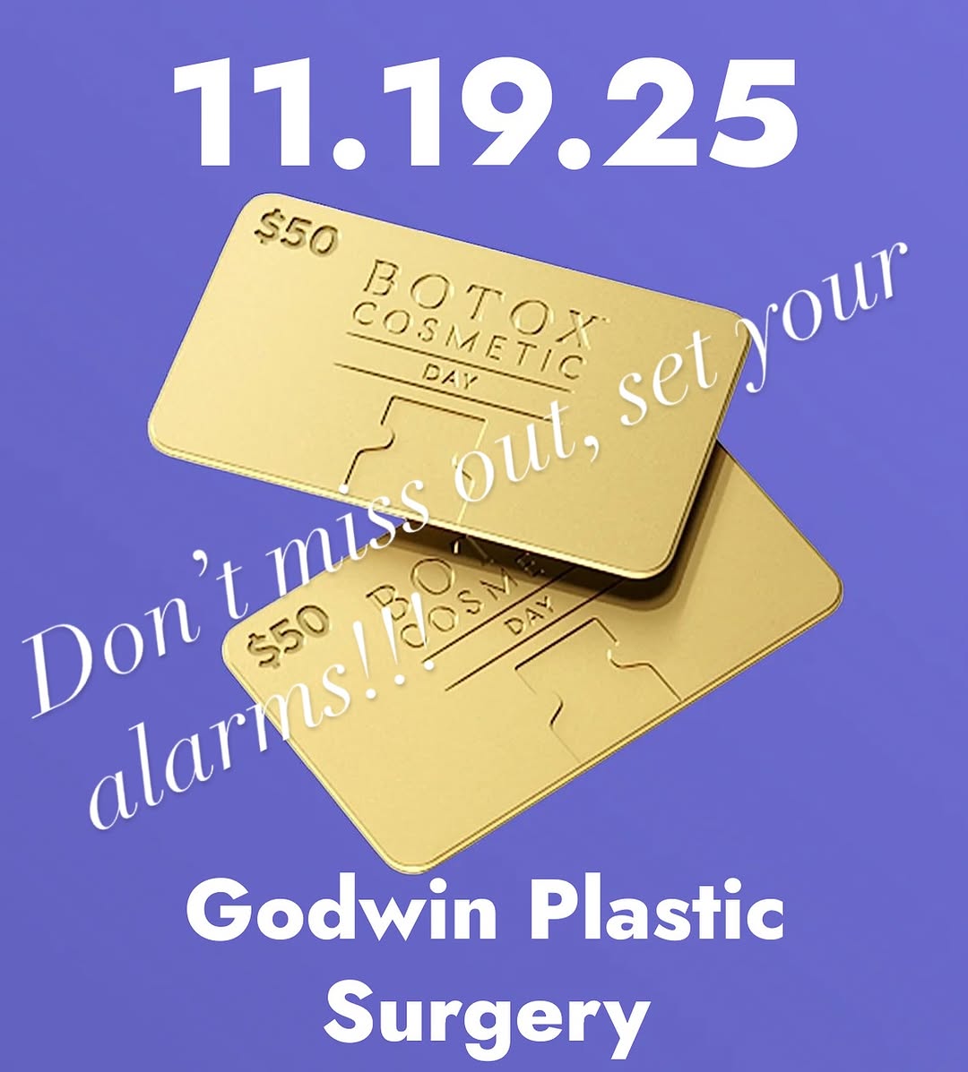 Instagram post by Dr. Kenneth A. Godwin, DO: 🚨 Botox Fans — Set your alarms! 🚨 On Nov 19 at 12 PM ET, Allē launches its biggest event of the year: 💳 Buy one $50 gift card, get one FR…