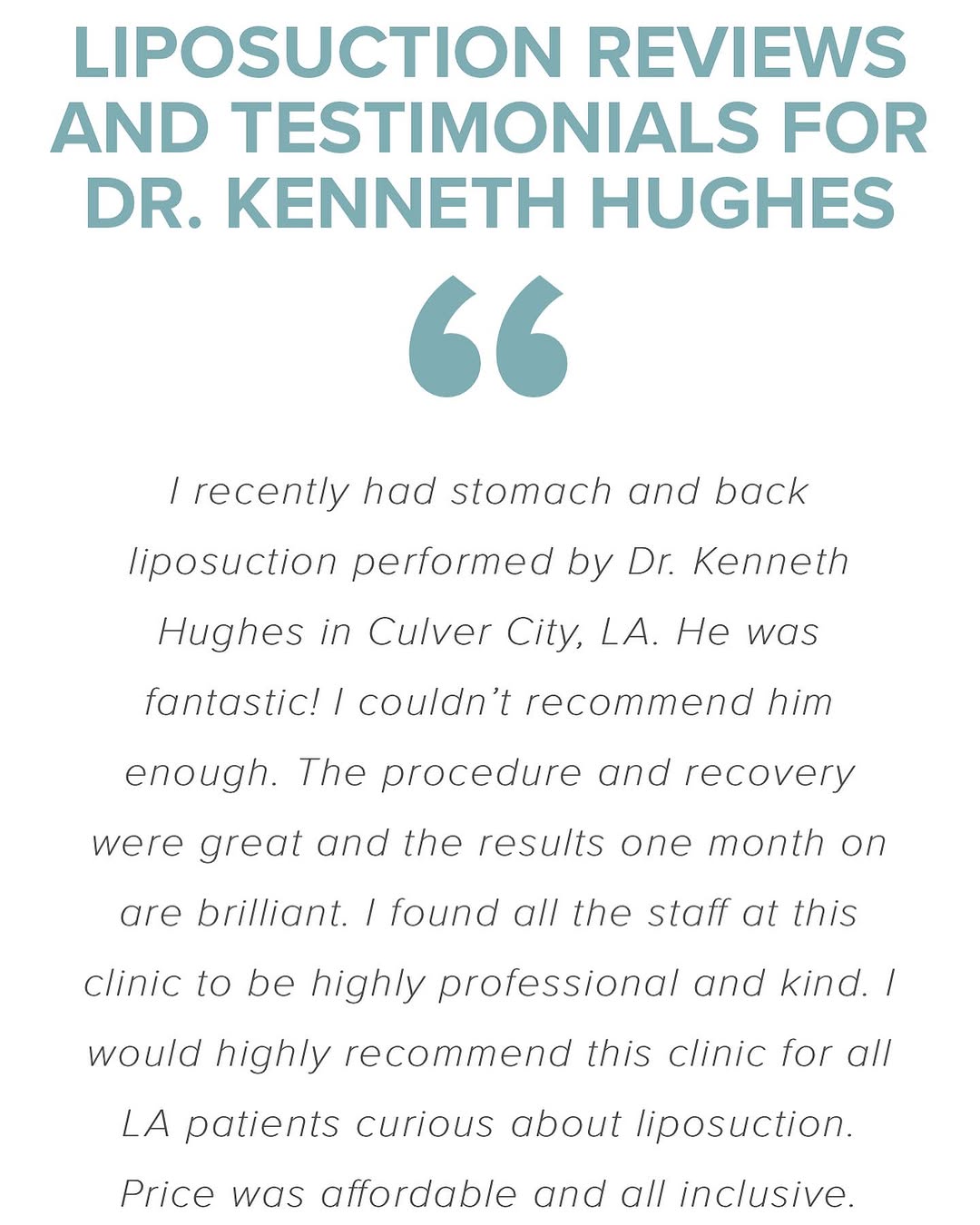 Instagram post by Dr. Kenneth Hughes: Liposuction review for Dr. Kenneth Hughes in Los Angeles and Beverly Hills. Liposuction is mastered by very few, as liposuction is one of th…