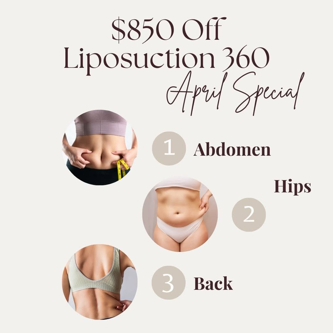 Instagram post by Dr. Kevin Cook: Sculpt, smooth, and contour—just in time for summer! Take advantage of our April Special: $850 OFF Liposuction 360—a comprehensive approach …
