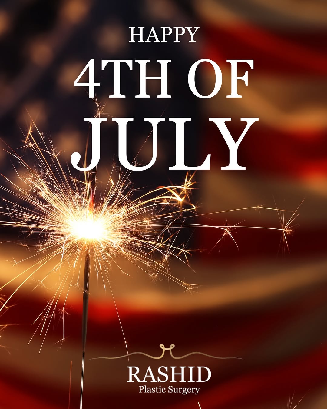 Instagram post by Dr. Khurram Rashid: Happy 4th of July! Be safe! #rashidplasticsurgery #drkhurramrashid #peoriaillinois #4thofjuly2026