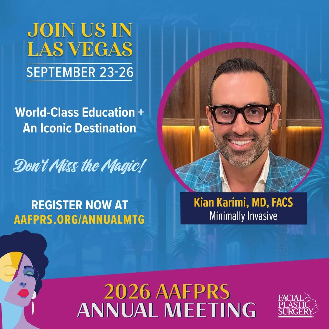 Instagram post by Dr. Kian Karimi: Join me this fall at the @aafprs Annual Meeting in Las Vegas! I’m honored to serve as one of this year’s Course Chair and would love for my …