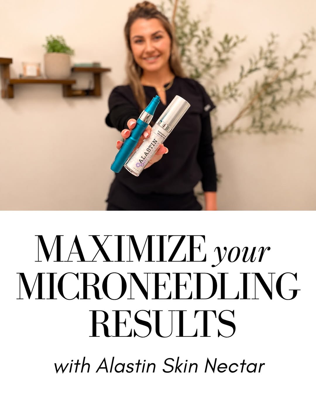 Instagram post by Dr. Kim Koger: The secret to faster healing and next-level microneedling results? Pairing your treatment with Alastin Regenerating Skin Nectar. 🧪✨ When yo…