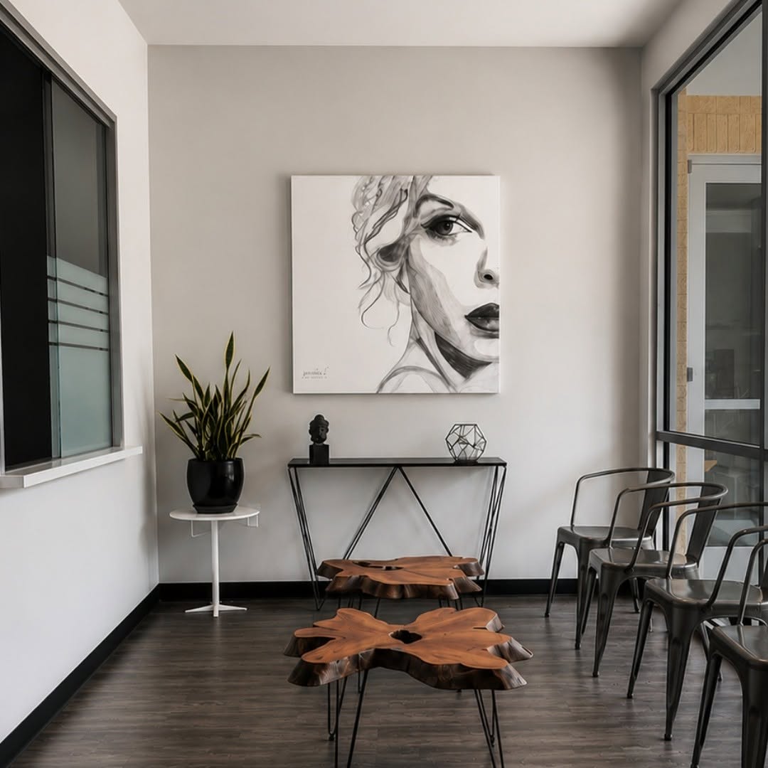 Instagram post by Dr. Kiran Polavarapu: An eye for beauty doesn't clock out at the end of the day. In her free time, Dr. Polavarapu creates charcoal drawings and other works of art…