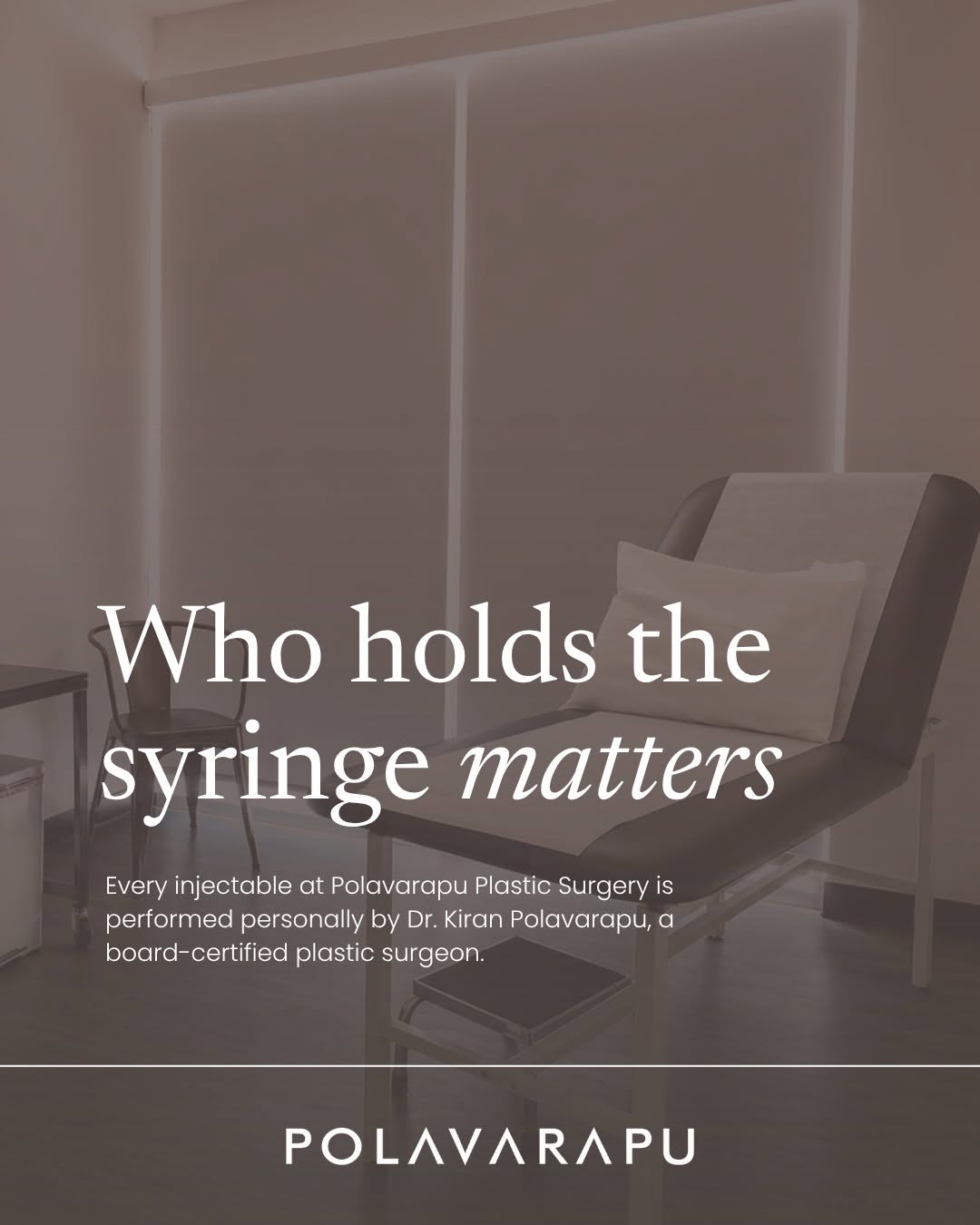 Instagram post by Dr. Kiran Polavarapu: Who holds the syringe matters. At Polavarapu Plastic Surgery, every injectable is performed personally by Dr. Kiran Polavarapu, a board-cert…