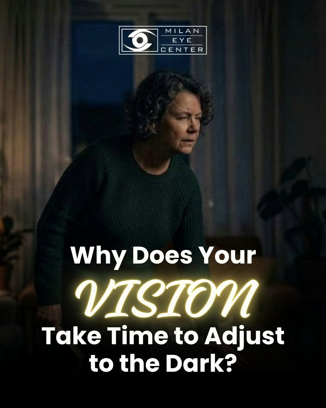 Instagram post by Dr. Kiran Sajja: 🌙 👁️ Walk from a bright room into a dark one and suddenly you can barely see? There’s a reason! Your eyes need time to adapt to lower leve…
