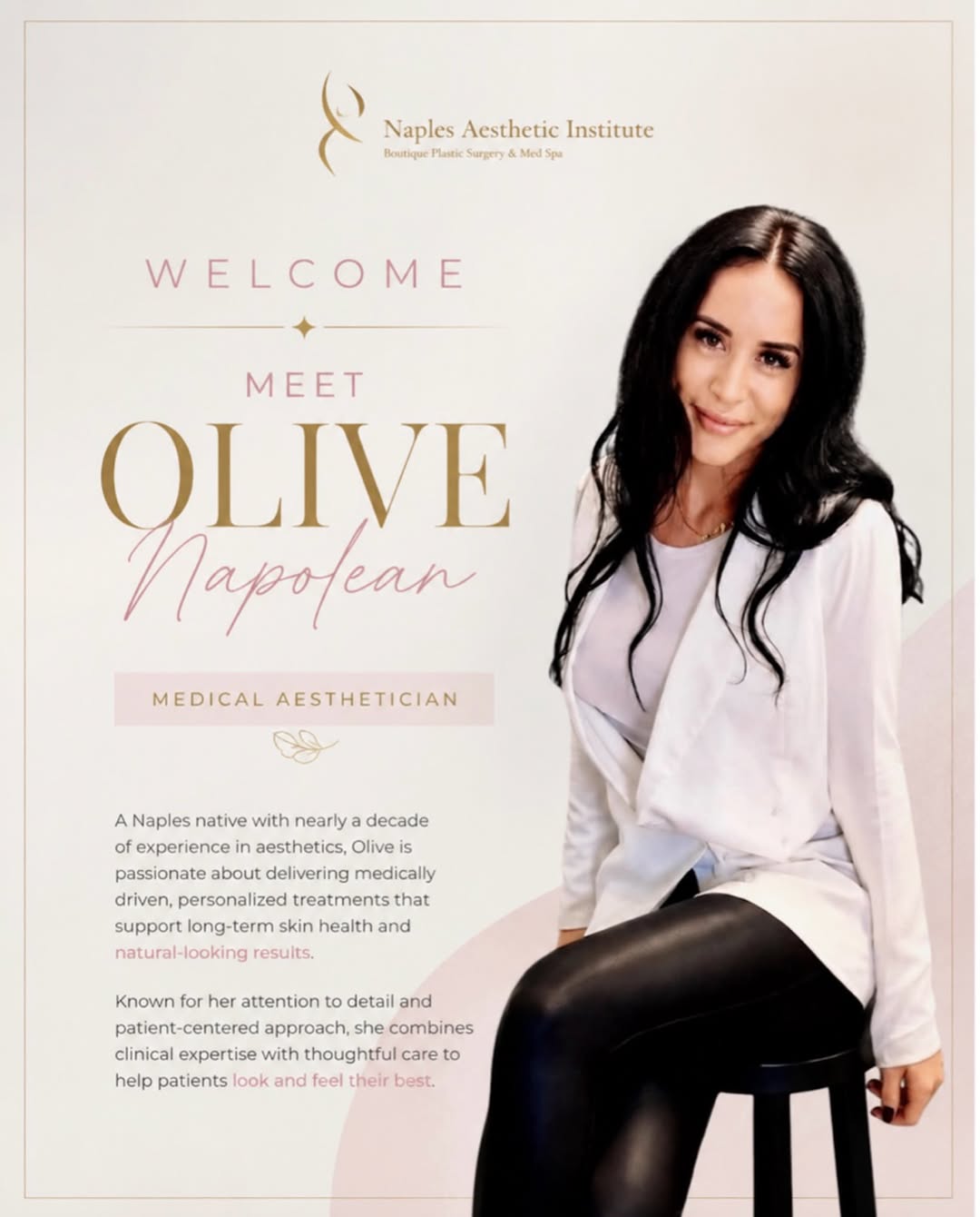 Instagram post by Dr. Kiranjeet (Kiran) Gill: ✨ Please join us in welcoming the newest member of our beauty team... Olive! 😍 We’re so excited to introduce Olive Napolean, our new Medica…