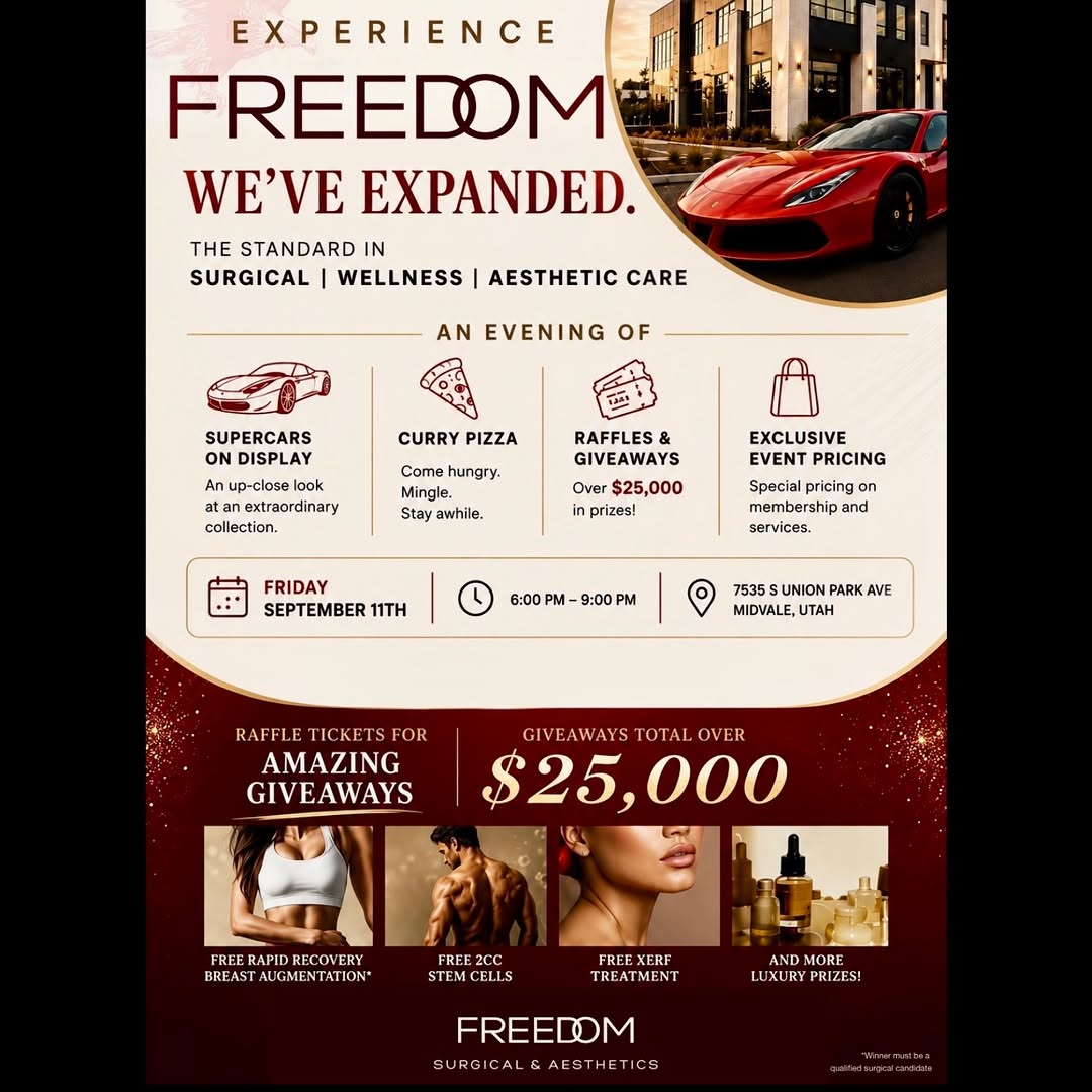 Instagram post by Dr. Kirk Moore: 3 DAYS AWAY. 🔥 We’ve expanded and we’re celebrating BIG. Join us Friday night to Experience Freedom! ✨ Supercars. Curry Pizza. Exclusive ev…