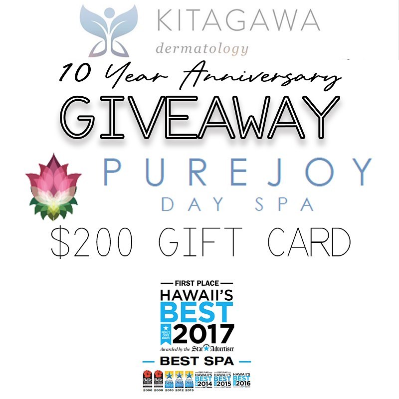 Instagram post by Dr. Kory Kitagawa: ❌❌ GIVEAWAY CLOSED ❌❌ 🔹$200 gift card to Pure Joy Day Spa in Honolulu! @purejoydayspa 😍 🔹Locally owned and operated for 17+ years 🌟 🔹Re…