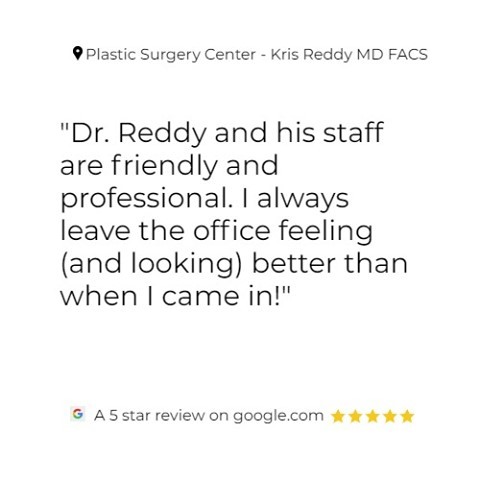 Instagram post by Dr. Kris M. Reddy: Thank you for the 5 star plastic surgery and medspa review. We look forward in continuing to care for you. Dr. Kris Reddy FACS Board Certifi…