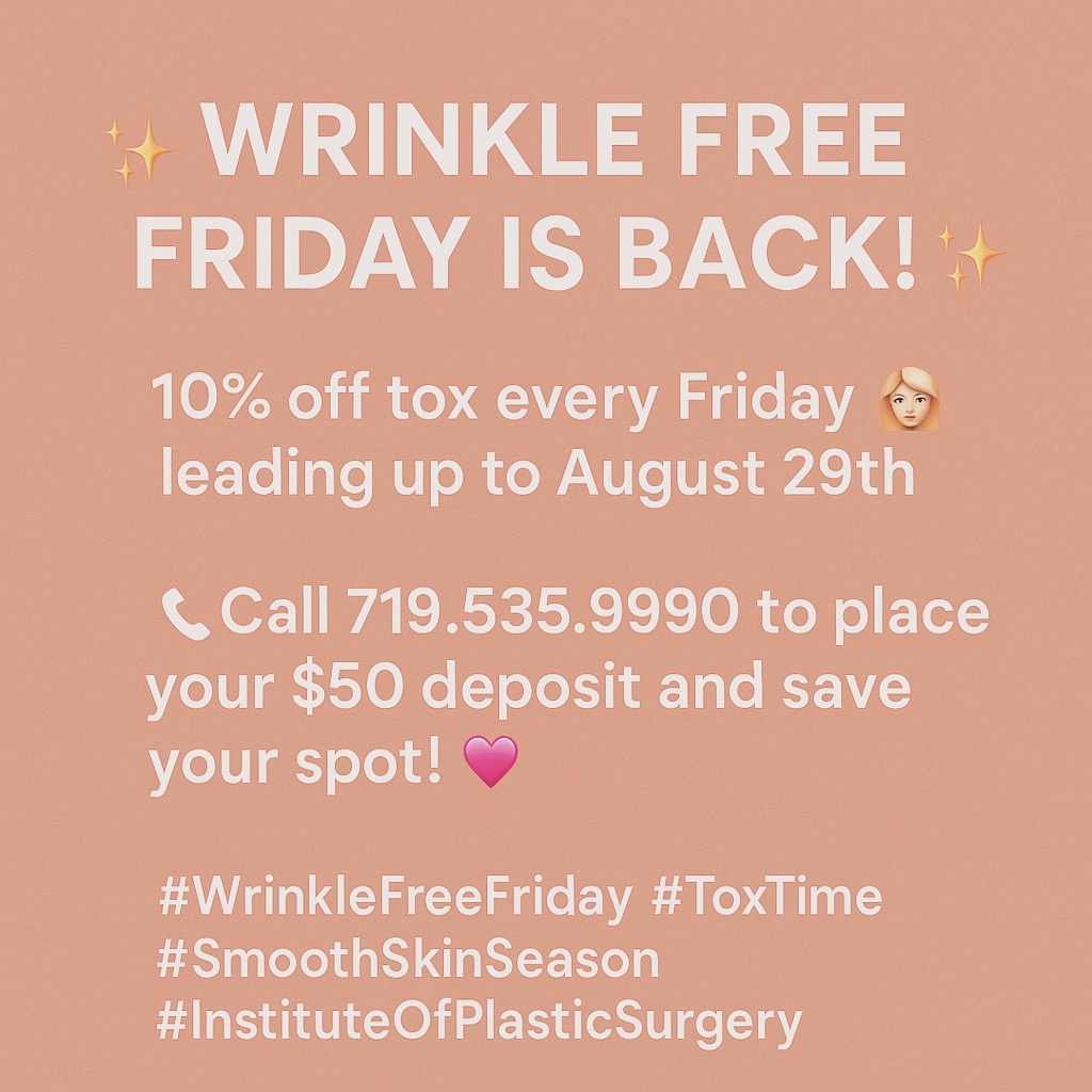 Instagram post by Dr. Krishna Dash: ✨ It’s a Friday-only glow up ✨ Snag 10% off tox exclusively on Fridays now through August 29th — no weekday cheats allowed! 💉😉 Call 719.53…